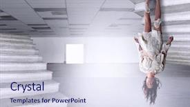  Presentation with gravity - Slide deck with beautiful woman defying gravity background and a sky blue colored foreground