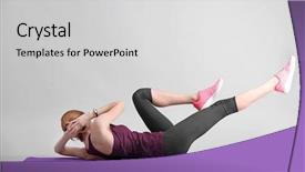  Presentation with bicycle trail - Slide deck with beautiful woman doing bicycle crunch background and a light gray colored foreground