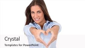  Presentation with hands the shape of a heart - Audience pleasing presentation theme consisting of beautiful woman doing heart shape backdrop and a  colored foreground