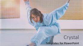  Presentation with tai chi - Theme with beautiful-woman-doing-qi-gong background and a light blue colored foreground