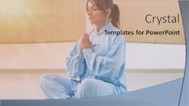  Presentation with tai chi - PPT theme featuring beautiful-woman-doing-qi-gong background and a coral colored foreground