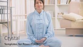  Presentation with tai chi - PPT theme with beautiful-woman-doing-qi-gong background and a light blue colored foreground