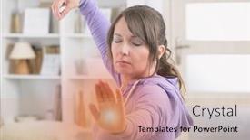  Presentation with tai chi - Slide deck with beautiful-woman-doing-qi-gong background and a coral colored foreground