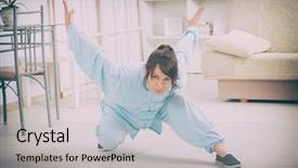  Presentation with tai chi - Audience pleasing PPT layouts consisting of beautiful woman doing qi gong backdrop and a light gray colored foreground