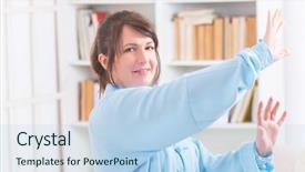  Presentation with tai chi - Amazing PPT theme having beautiful woman doing qi gong backdrop and a light blue colored foreground