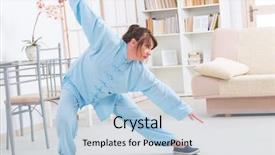  Presentation with tai chi - Audience pleasing PPT theme consisting of beautiful woman doing qi gong backdrop and a light blue colored foreground