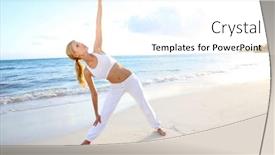  Presentation with exercises - PPT theme with beautiful woman doing yoga exercises by the beach background and a white colored foreground
