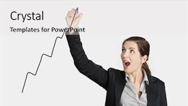  Presentation with company - Cool new slide deck with beautiful woman drawing a chart with a recent ascent of the company backdrop and a white colored foreground