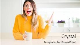  Presentation with winner cup - Audience pleasing PPT theme consisting of beautiful woman drinking a cup backdrop and a lemonade colored foreground