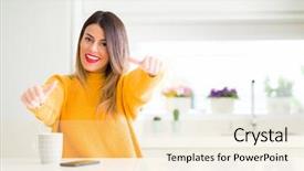  Presentation with winner cup - Beautiful theme featuring beautiful woman drinking a cup backdrop and a blonde colored foreground