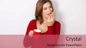  Presentation with hot and cold coffee cup - Cool new slide deck with smiling girl reading a book near the window backdrop and a light gray colored foreground