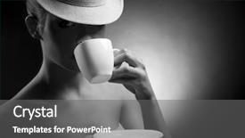  Presentation with science space satellite orbiting - Slides featuring beautiful woman drinking coffee space background and a gray colored foreground