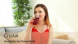  Presentation with juice - Slides enhanced with beautiful woman drinking fresh juice background and a coral colored foreground