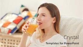  Presentation with juice - Colorful theme enhanced with beautiful-woman-drinking-fresh-juice backdrop and a  colored foreground