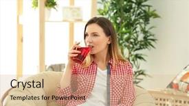  Presentation with juice - Colorful slide deck enhanced with beautiful woman drinking fresh juice backdrop and a lemonade colored foreground