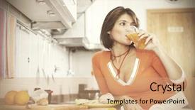  Presentation with orange juice - Cool new slide deck with beautiful woman drinking her orange backdrop and a  colored foreground