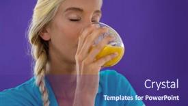  Presentation with smoothie - Audience pleasing slide deck consisting of beautiful-woman-drinking-smoothie-against backdrop and a violet colored foreground