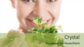  Presentation with lettuce - Presentation design consisting of beautiful woman eating lettuce isolated background and a yellow colored foreground