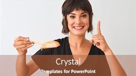  Presentation with chopsticks - Slide deck having beautiful-woman-eating-salmon-nigiri background and a red colored foreground