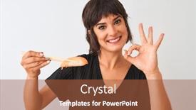  Presentation with chopsticks - Beautiful PPT theme featuring beautiful-woman-eating-salmon-nigiri backdrop and a red colored foreground