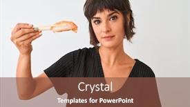  Presentation with chopsticks - Beautiful slides featuring beautiful-woman-eating-salmon-nigiri backdrop and a tawny brown colored foreground