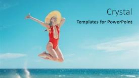  Presentation with vacation - Beautiful slides featuring beautiful-woman-enjoying-her-beach backdrop and a light blue colored foreground