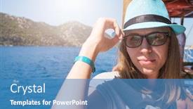  Presentation with mediterranean - Beautiful presentation theme featuring beautiful woman enjoying her vacation on a cruise of mediterranean sea backdrop and a teal colored foreground