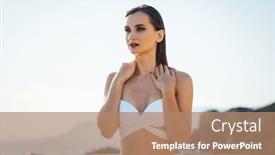  Presentation with sea sun - Slides having beautiful woman enjoying sea and sun on the beach in summer vacation background and a coral colored foreground