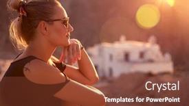  Presentation with spiritual - Colorful slide set enhanced with beautiful woman enjoying spiritual travel to the wonderful place sunset light scene sitting on the mountains near the monastery happy summer holidays backdrop and a tawny brown colored foreground
