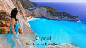 Presentation with zakynthos - Slides enhanced with beautiful-woman-enjoying-sun-holidays background and a cyan colored foreground