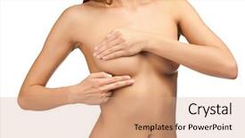  Presentation with anatomy - Presentation theme with beautiful woman examining her breast background and a coral colored foreground
