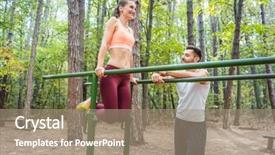  Presentation with parallel - Slide set with beautiful woman exercising on parallel background and a coral colored foreground