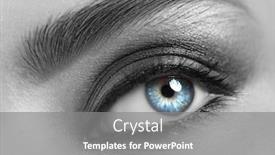  Presentation with iris - Cool new slide deck with beautiful-woman-eye-close-up backdrop and a gray colored foreground