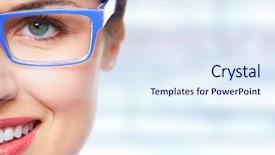  Presentation with banner blue - Cool new presentation theme with beautiful woman eye with glasses backdrop and a sky blue colored foreground