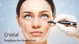  Presentation with plastic surgery - PPT theme featuring beautiful woman facial plastic surgery background and a coral colored foreground