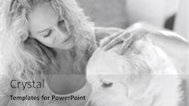  Presentation with cake dog - PPT layouts with beautiful woman feeding cake to dog in house background and a light gray colored foreground