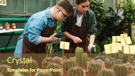  Presentation with helping man - Theme with beautiful-woman-florist-wearing-apron background and a tawny brown colored foreground