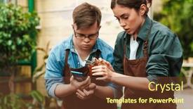  Presentation with helping man - Presentation theme featuring beautiful-woman-florist-wearing-apron background and a tawny brown colored foreground