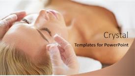  Presentation with aging - Slide deck with beautiful woman gets beauty facial injections face aging injection aesthetic cosmetology background and a coral colored foreground