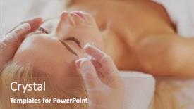  Presentation with aging - Audience pleasing PPT theme consisting of woman gets beauty facial injection backdrop and a coral colored foreground