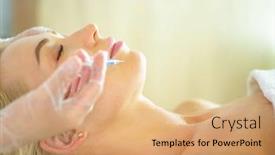  Presentation with beauty - Amazing slide set having beautiful-woman-gets-beauty-facial backdrop and a coral colored foreground