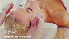  Presentation with aging - Slide deck having beautiful-woman-gets-beauty-facial background and a coral colored foreground