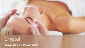  Presentation with aging - Cool new slides with beautiful-woman-gets-beauty-facial backdrop and a coral colored foreground