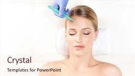  Presentation with aging - Cool new slides with beautiful woman getting face lifting operation aging and plastic surgery concept backdrop and a lemonade colored foreground