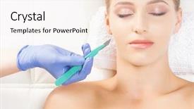  Presentation with aging - Amazing presentation design having beautiful woman getting face lifting operation aging and plastic surgery concept backdrop and a sky blue colored foreground