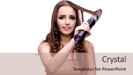  Presentation with done - Amazing PPT layouts having beautiful woman getting her hair done with hair dryer isolated o backdrop and a coral colored foreground