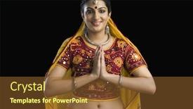  Presentation with bon voyage farewell greeting journey - Cool new presentation theme with beautiful-woman-greeting-in-lehenga backdrop and a tawny brown colored foreground