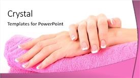  Presentation with manicure - Slides consisting of cosmetics up long nails - beautiful woman hand with french background and a white colored foreground