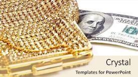  Presentation with money - Slide set featuring beautiful woman handbag and money background and a  colored foreground