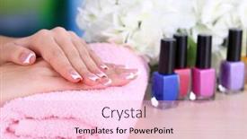  Presentation with manicure - Presentation theme consisting of beautiful woman hands with french manicure and flower on table close up background and a lemonade colored foreground